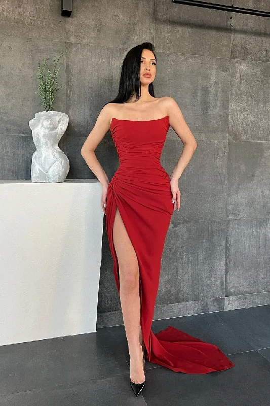Elegant Sweetheart Mermaid Simple Prom Dresses with High Split C2420