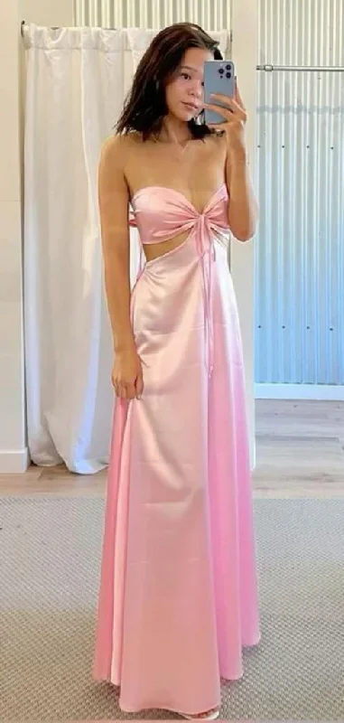 Sexy Pink Satin Backless Party Gown Long Prom Dress cc2265