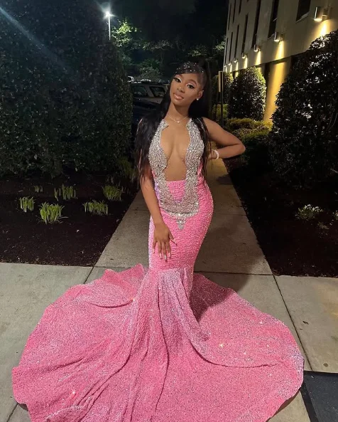 Sparkly Pink Sequins Evening Dress,Formal Mermaid Party Prom Dress cc2462