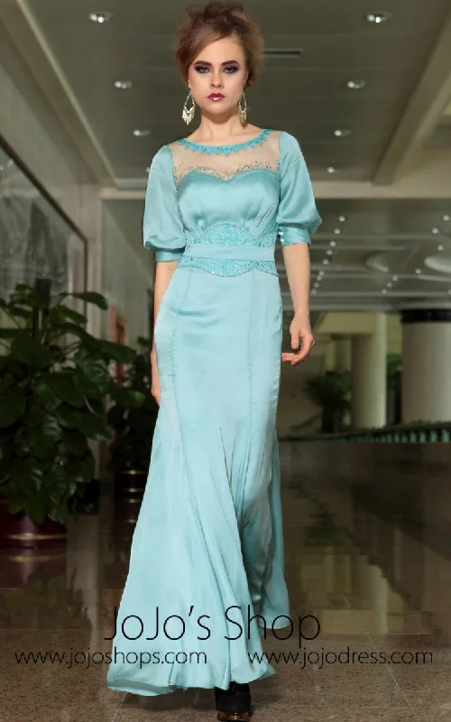 Modest Green Quarter Sleeves Formal Prom Evening Cocktail Dress DQ830893