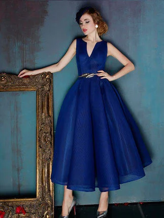 Royal Blue V Neck Ankle Length Evening Prom Formal Dress | X038