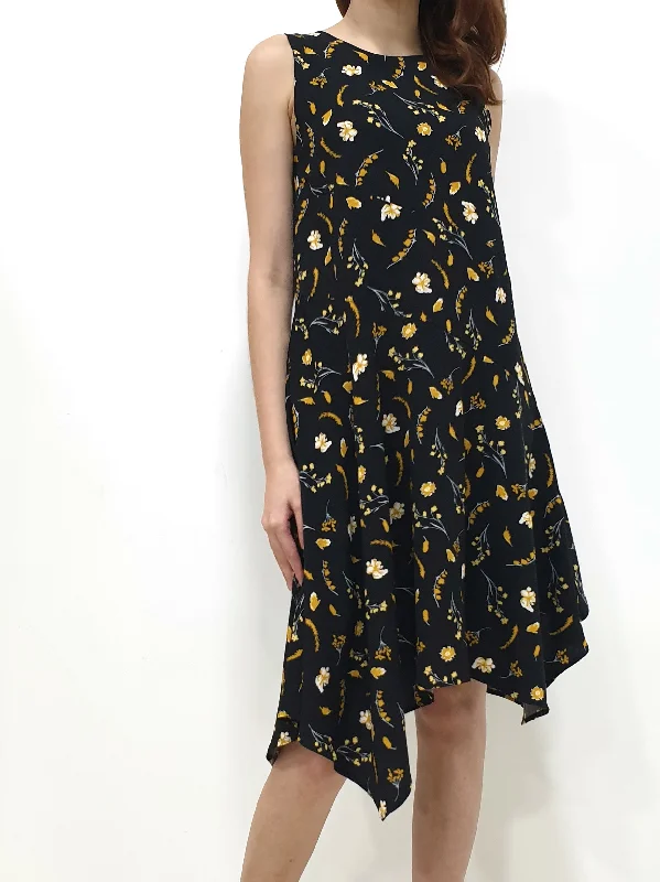 Yellow Print Handkerchief Dress - Black (Non-returnable)