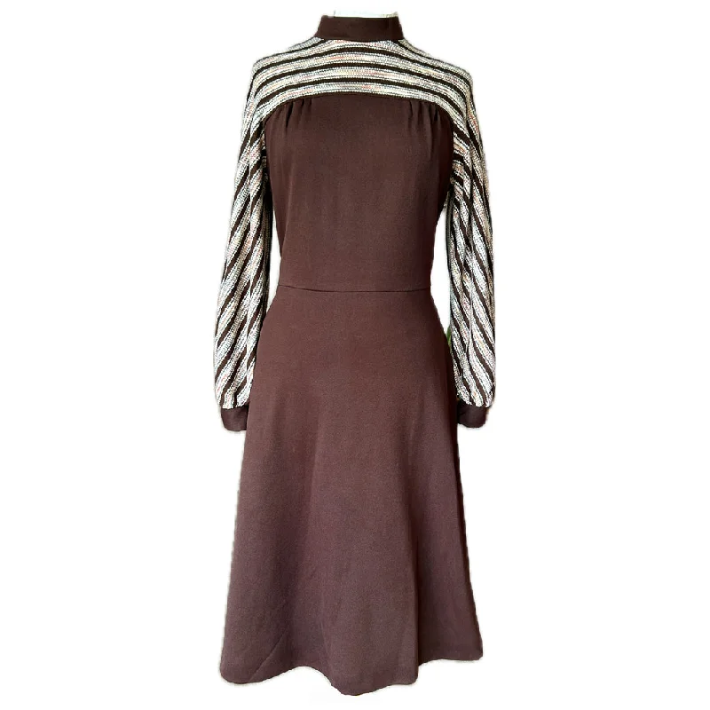 Brown stripe panel vintage 1970s day dress
