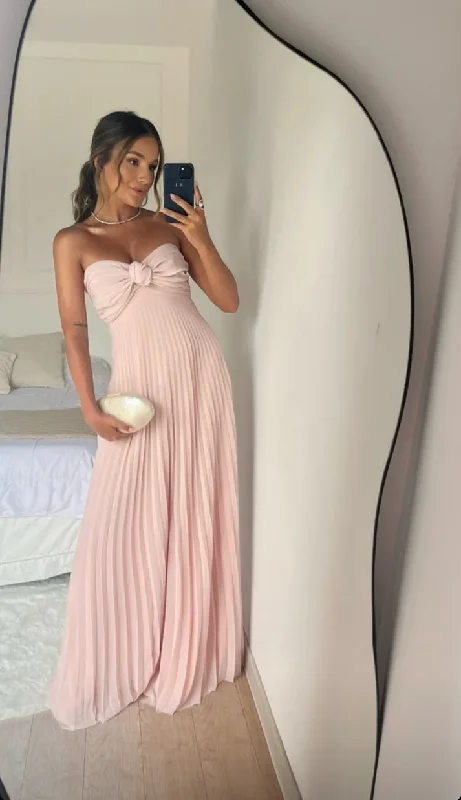 Cute Pink Long Prom Dress A Line Pleated Formal Party Gown cc2269