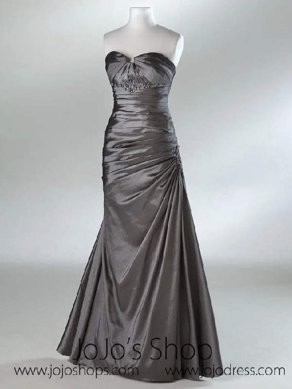 Silver Slim A-Line Ruched Formal Prom Evening Dress HB2013A