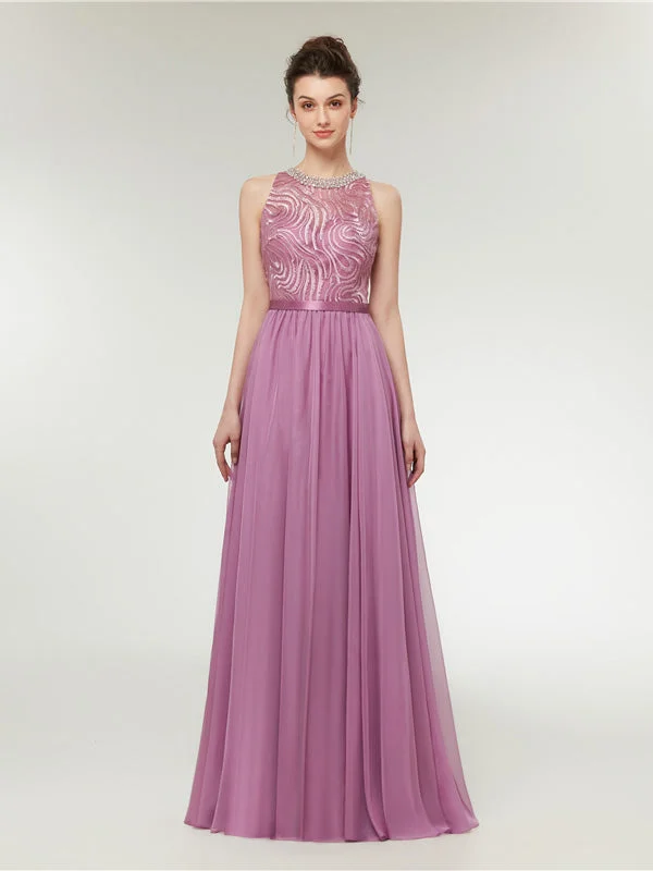 Light Magenta Long Chiffon Formal Prom Dress