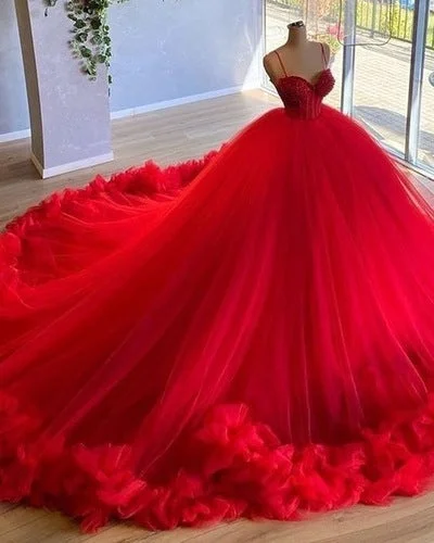 Spaghetti Straps Red Prom Dresses Pageant Gown C1550