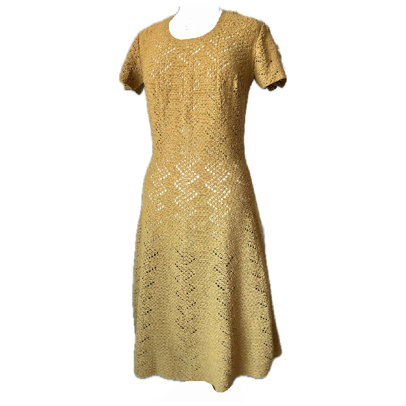Mustard crochet knit vintage 1960s dress