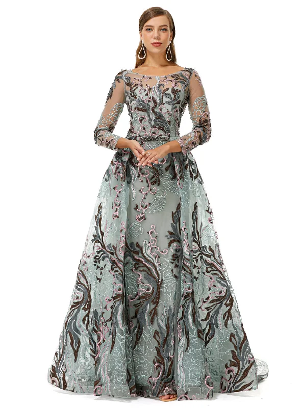 Silver Glitter Lace Maxi Ball Gown Formal Prom Gala Dress EN4513