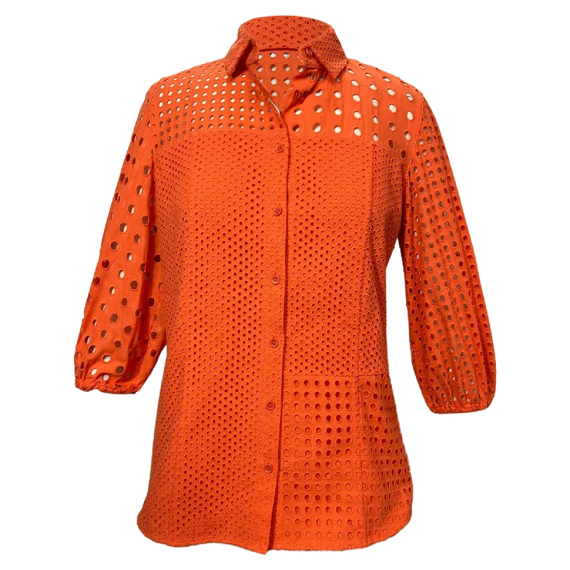 Akris Punto Eyelet Blouse in Orange Cotton Wrap Front Blouse