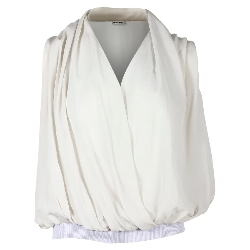 Hermès Sleeveless Draped Blouse in White Silk Soft Satin Blouse