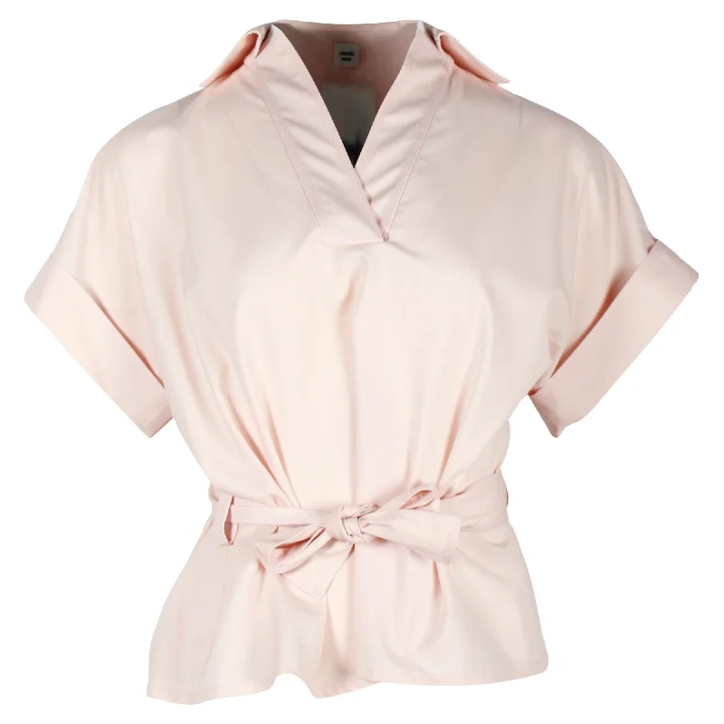 Hermes V-Neck Blouse with Belt in Light Pink Wool Vintage Lace Blouse