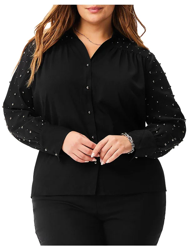 Plus Constellation Womens Woven Studded Blouse Romantic Lace Blouse