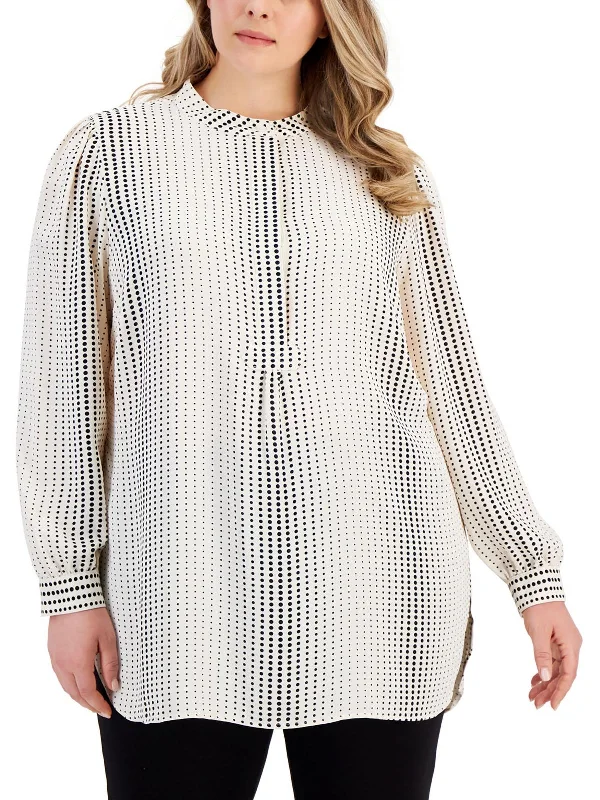 Plus Womens Collar Button Front Blouse Smart Business Blouse