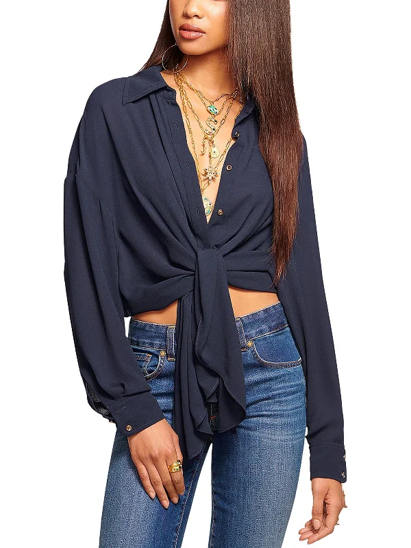 Raven Womens Collar Long Sleeve Blouse Relaxed Fit Blouse