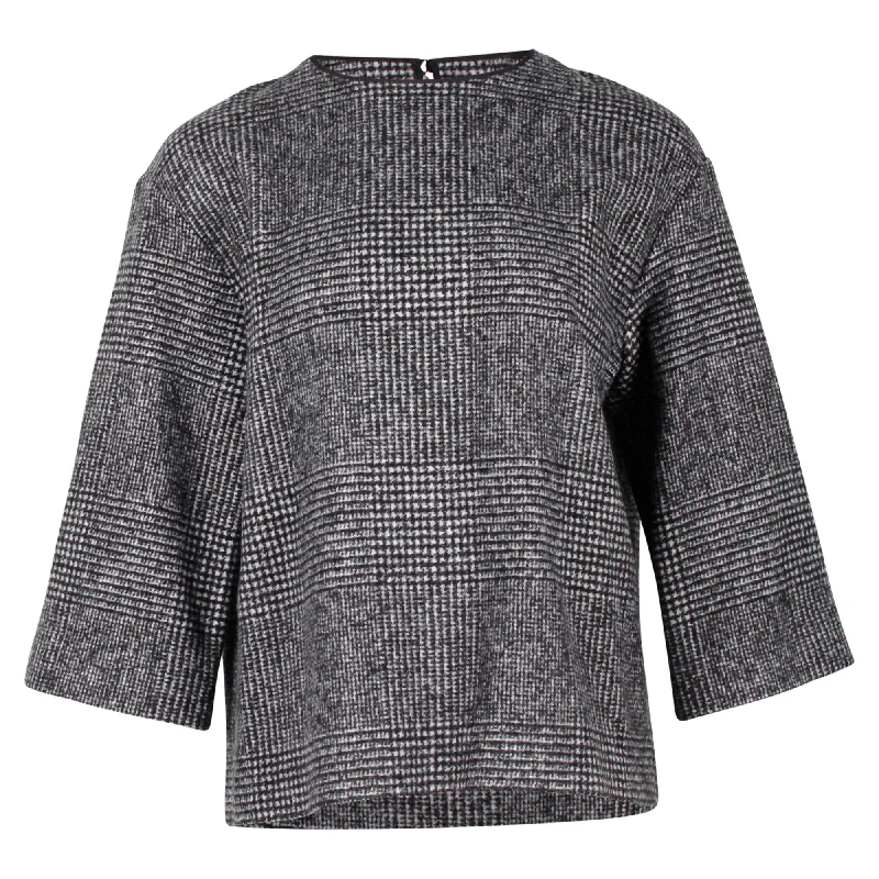 Rochas Plaid Blouse in Black and White Wool Side Tie Blouse