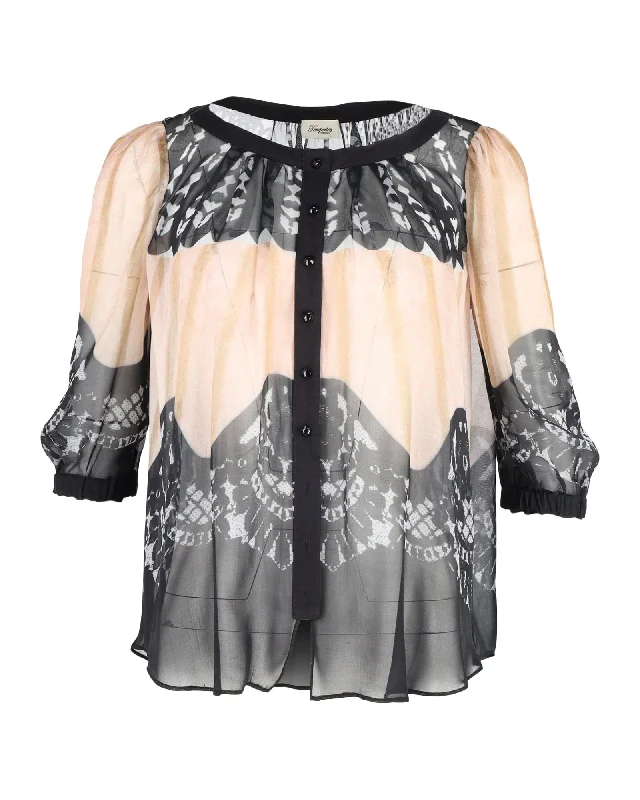 Temperley London Printed Sheer Blouse in Multicolor Silk Modern Work Blouse