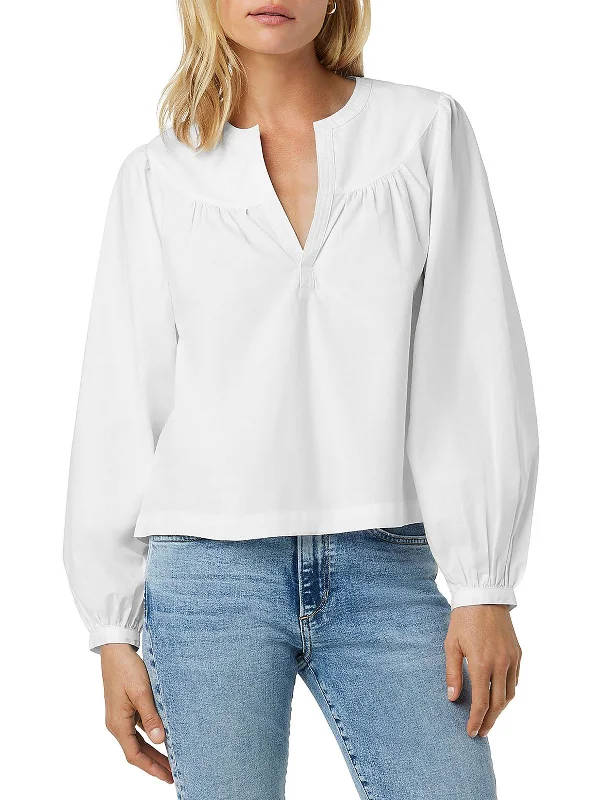 The Suzie Womens Cotton V-neck Blouse Casual Relaxed Fit Blouse