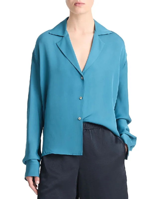 Vince Lapel Collar Dolman Sleeve Silk Blouse Boho Printed Blouse