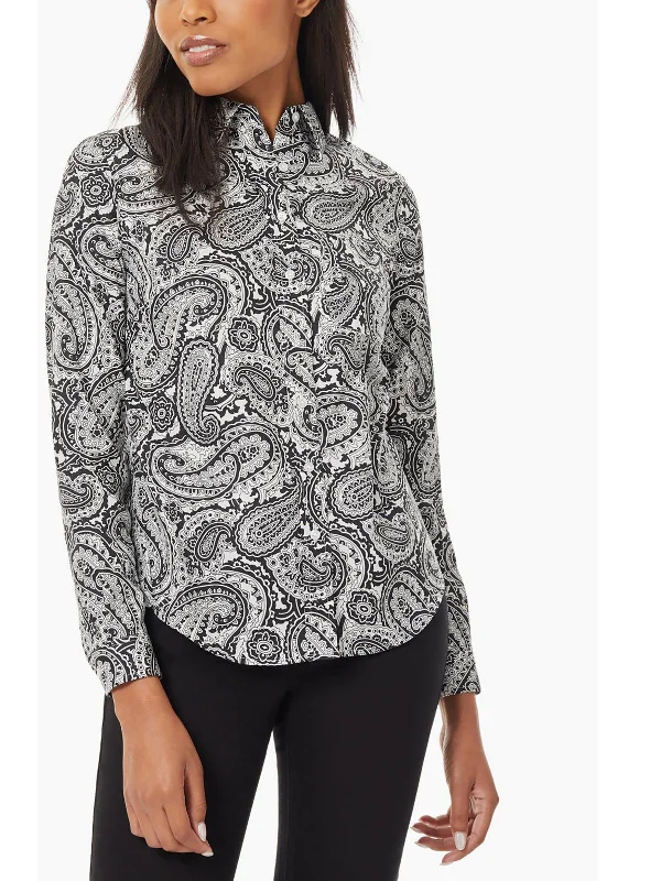 Womens Cotton Paisley Blouse Drape Neck Blouse