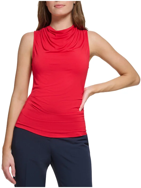 Womens Ruched Cowl-Neck Blouse Embroidered Cotton Blouse