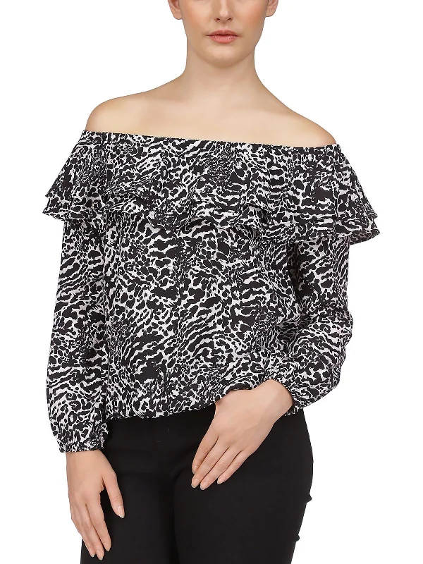 Womens Ruffled Off The Shoulder Blouse Airy Cotton Blouse