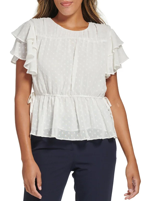 Womens Ruffled Polyester Blouse Soft Knit Blouse