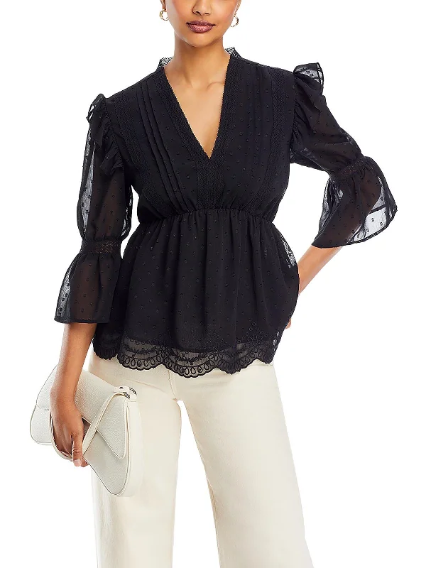 Womens Ruffled V-Neck Blouse Polished Work Blouse