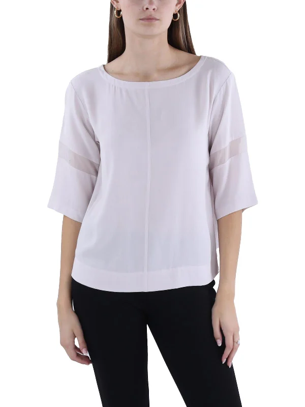 Womens Silk Ballet Neck Blouse Double-Layered Blouse