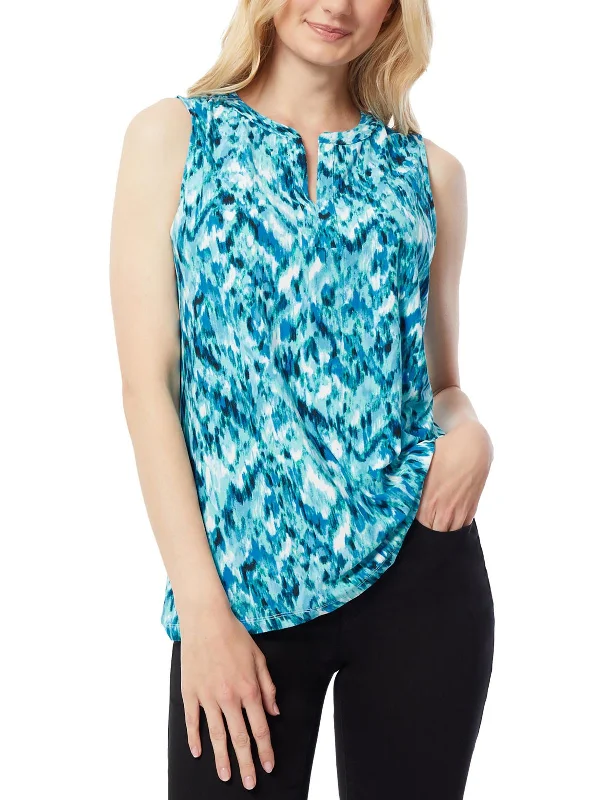 Womens Sleeveless Split Neck Blouse Short Sleeve Blouse