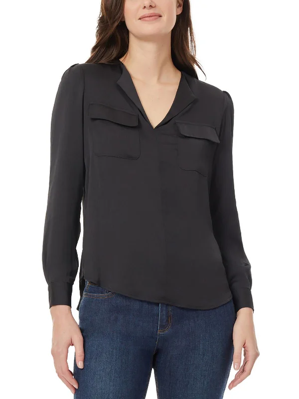 Womens Solid V-Neck Blouse Flowy Bohemian Blouse