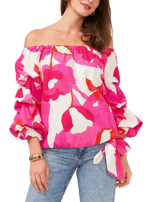 Womens Tie Front Bishop Sleeve Blouse Sleeveless Summer Blouse
