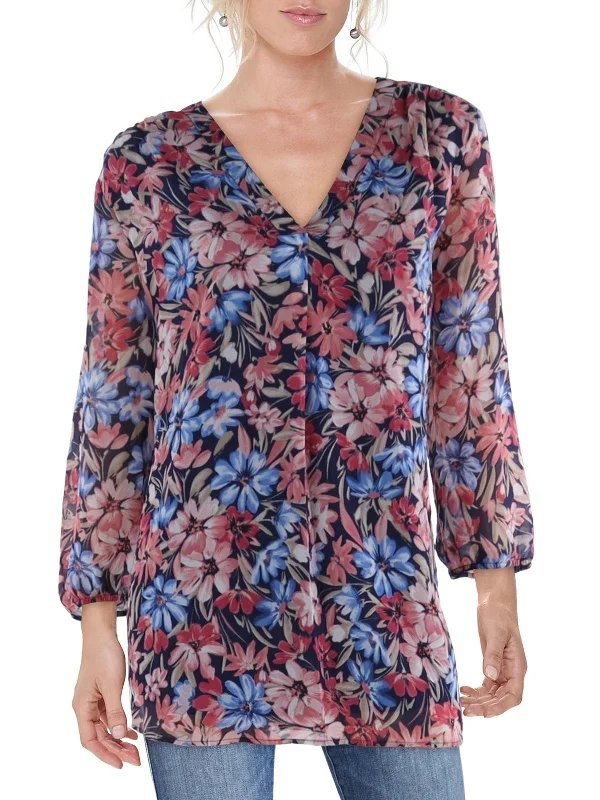 Womens V Neck Floral Blouse Lightweight Floral Blouse