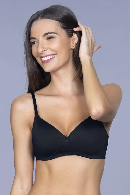 Smooth Charm Padded Non-Wired T-Shirt Bra - Black Terry Blend Velvet Blend Canvas Blend Smooth Charm Padded Non-Wired T-Shirt Bra - Black Terry Blend Velvet Blend Canvas Blend