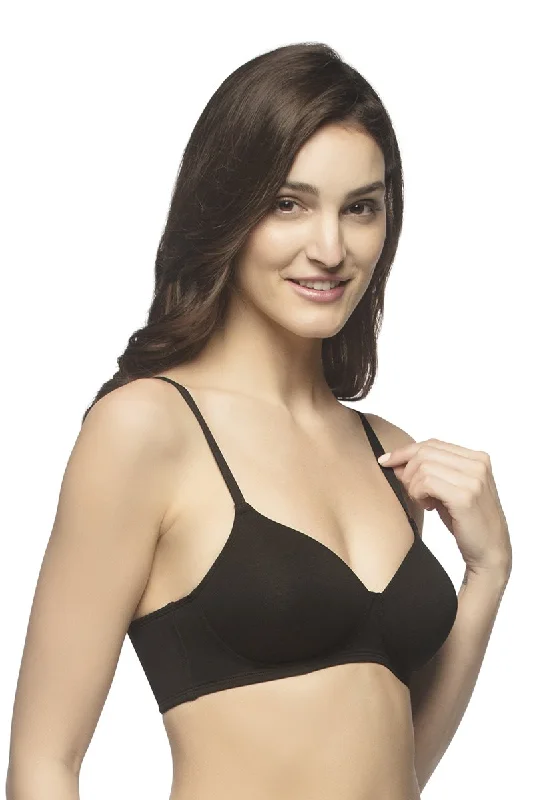 Carefree Casuals Padded Non-Wired T-Shirt Bra - Black Silk Blend Satin Velvet