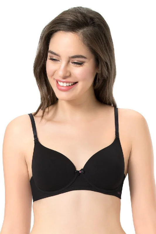 every de Carefree Padded Wired Confidence T-Shirt Bra - Black Collared Crew Neck Turtle Neck