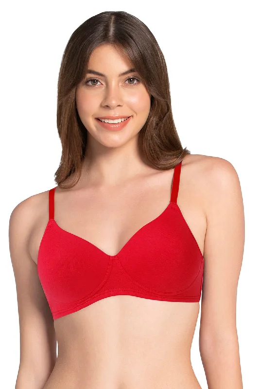 Cotton Dream Padded Non Wired T-shirt Bra - Crimson Boxy Fit Fitted Loose