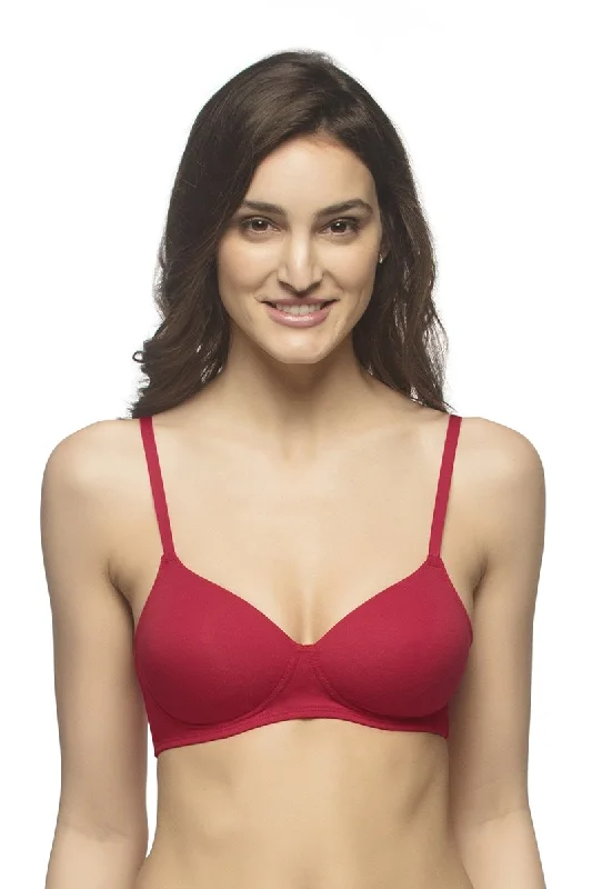 Carefree Casuals Padded Non-Wired T-Shirt Bra - Crimson Jersey Fabric Tulle Fabric Batik Fabric