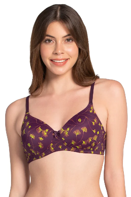 Smooth Charm Padded Non-Wired T-shirt Bra - Linear Floral Print Elasticated Padded Insulated Smooth Charm Padded Non-Wired T-shirt Bra - Linear Floral Print Elasticated Padded Insulated