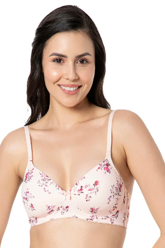 Smooth Charm Padded Non-Wired T-Shirt Bra - Rosewater Print Graphic Embroidered Appliqued Smooth Charm Padded Non-Wired T-Shirt Bra - Rosewater Print Graphic Embroidered Appliqued