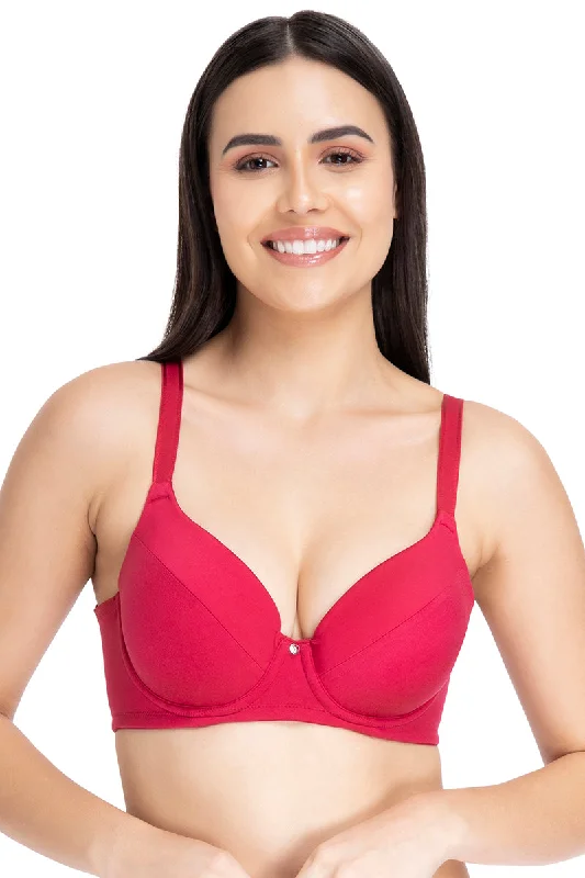 Smooth Definition Padded Wired Full Coverage T-Shirt Bra - Persian Red Embroidered Appliqued Beaded Smooth Definition Padded Wired Full Coverage T-Shirt Bra - Persian Red Embroidered Appliqued Beaded