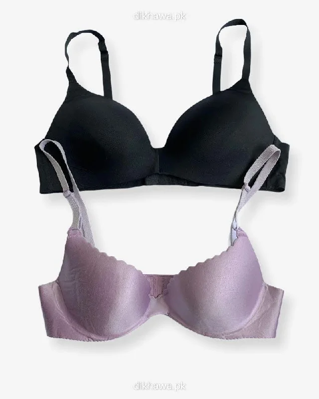 T-Shirt Bra - Soft Padded Imported Stocklot Branded Pushup Bra - Non Wired Bra - Non Padded Bra - Pack of 2 Striped Floral Plaid T-Shirt Bra - Soft Padded Imported Stocklot Branded Pushup Bra - Non Wired Bra - Non Padded Bra - Pack of 2 Striped Floral Plaid