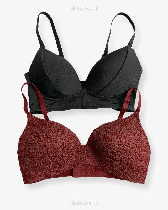 T-Shirt Bra - Soft Padded Imported Stocklot Branded Pushup Bra - Non Wired Bra - Non Padded Bra - Pack of 2 Graphic Embroidered Appliqued T-Shirt Bra - Soft Padded Imported Stocklot Branded Pushup Bra - Non Wired Bra - Non Padded Bra - Pack of 2 Graphic Embroidered Appliqued