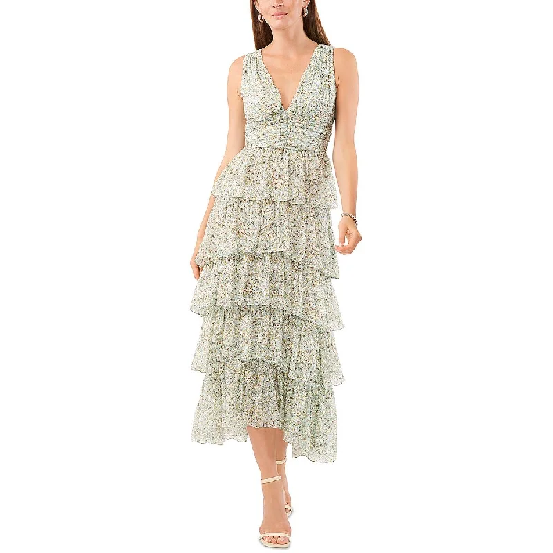 1.State Womens Floral Ruffled Maxi Dress Trendy Maxi Dress with Belt