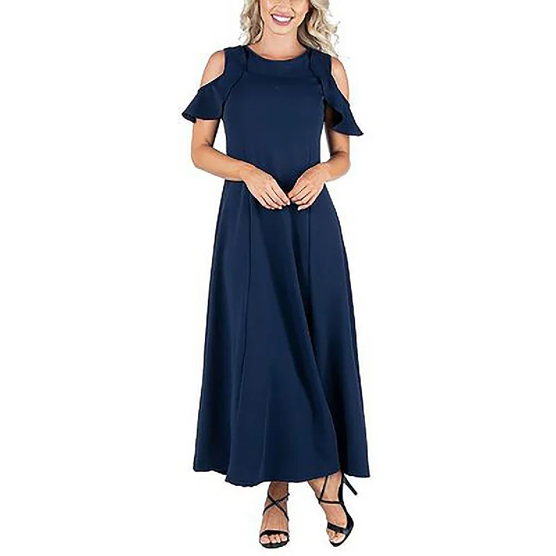 24seven Comfort Apparel Womens Crepe Ruffled Maxi Dress Fashionable Sheer Maxi Dress 24seven Comfort Apparel Womens Crepe Ruffled Maxi Dress Fashionable Sheer Maxi Dress