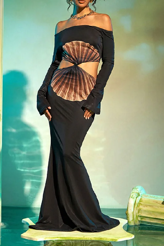 Abstract Print Off Shoulder Unique Twisted Cutout Maxi Dress Comfortable Satin Maxi Dress Abstract Print Off Shoulder Unique Twisted Cutout Maxi Dress Comfortable Satin Maxi Dress