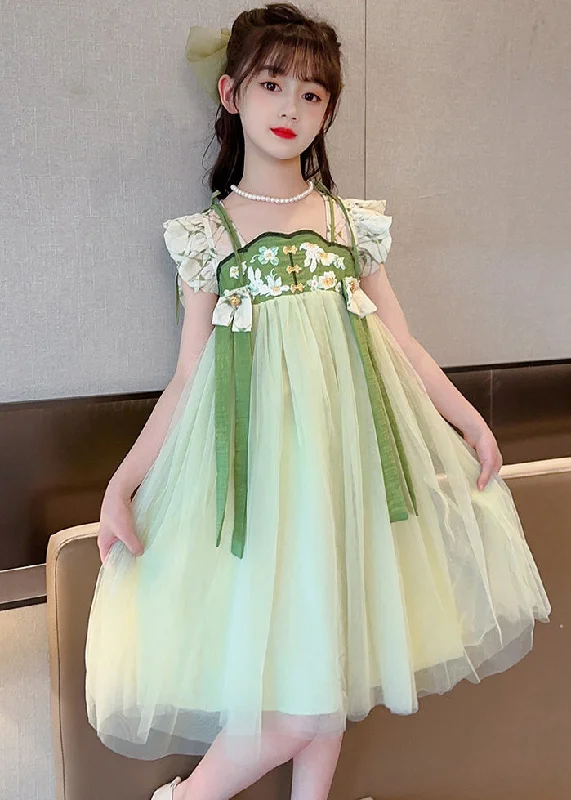 Art Light Green Embroideried Tassel Tulle Kids Maxi Dress Short Sleeve Chic Off-Shoulder Maxi Dress Art Light Green Embroideried Tassel Tulle Kids Maxi Dress Short Sleeve Chic Off-Shoulder Maxi Dress