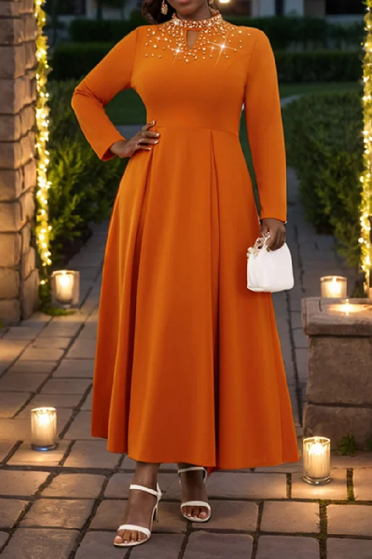 Beaded Decor Undeniable Long Sleeve Pleated Maxi Dress Chic Summer Floral Maxi Dress