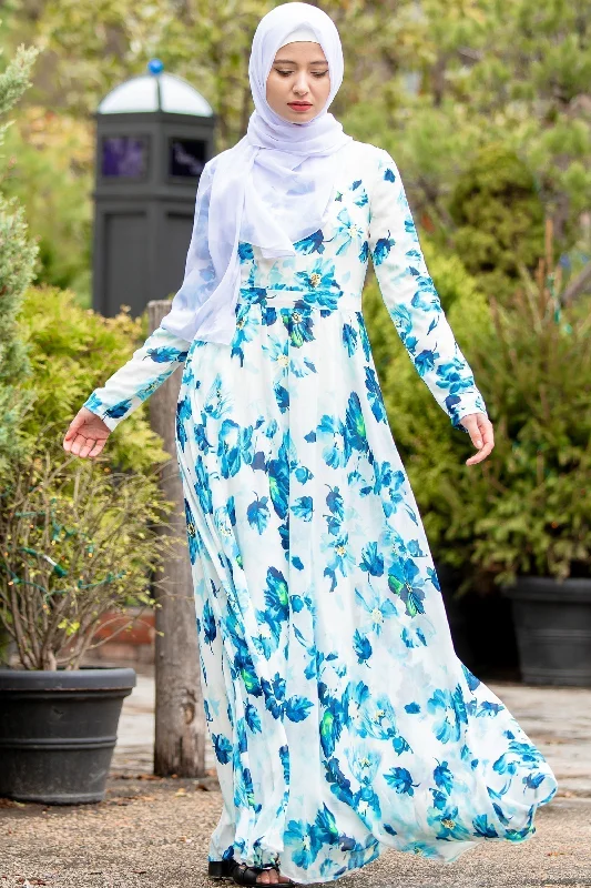 Blue Me Away Chiffon Maxi Dress With Sleeves-CLEARANCE Fashionable Off-Shoulder Maxi Dress