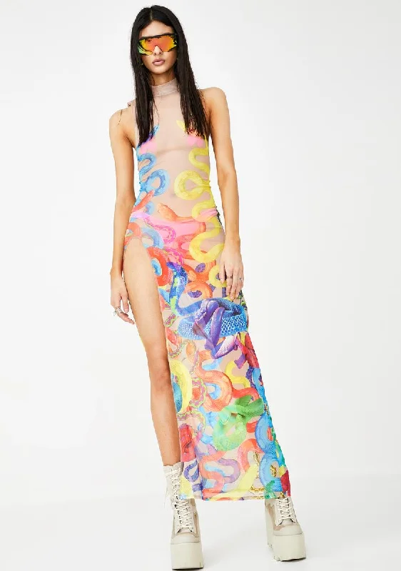 Climbing Snakes High Neck Maxi Dress Cozy Wrap Maxi Dress